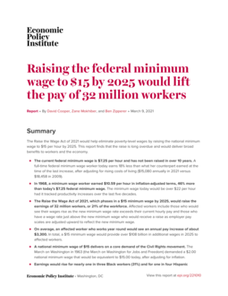 Raising the federal minimum wage to 15 by 2025 would lift the pay of 32 ...