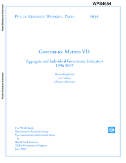 Governance Matters VII : Aggregate and Individual Governance Indicators  1996-2007 - Overton